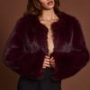 Faux Fur Cropped Bolero in Wine