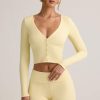 Modal Ribbed Cropped Cardigan in ButterCream Yellow