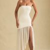 Asymmetric Strapless Fishtail Maxi Dress in Ivory