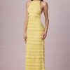 Ruffled Backless Halterneck Maxi Dress in Lemon Yellow