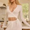 Pointelle Wrap Crop Top in White