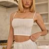 Pointelle Ruched Camisole Crop Top in White