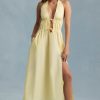 Backless Cotton-Poplin Midaxi Dress in Lemon Yellow