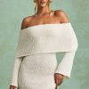 Bouclé Off-Shoulder Mini Dress in White