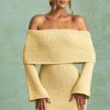 Bouclé Off-Shoulder Mini Dress in Yellow