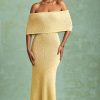 Bouclé Off-Shoulder Maxi Dress in Yellow