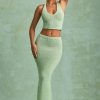 Bouclé Mid-Rise Maxi Skirt in Mint