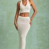 Bouclé Mid-Rise Maxi Skirt in White