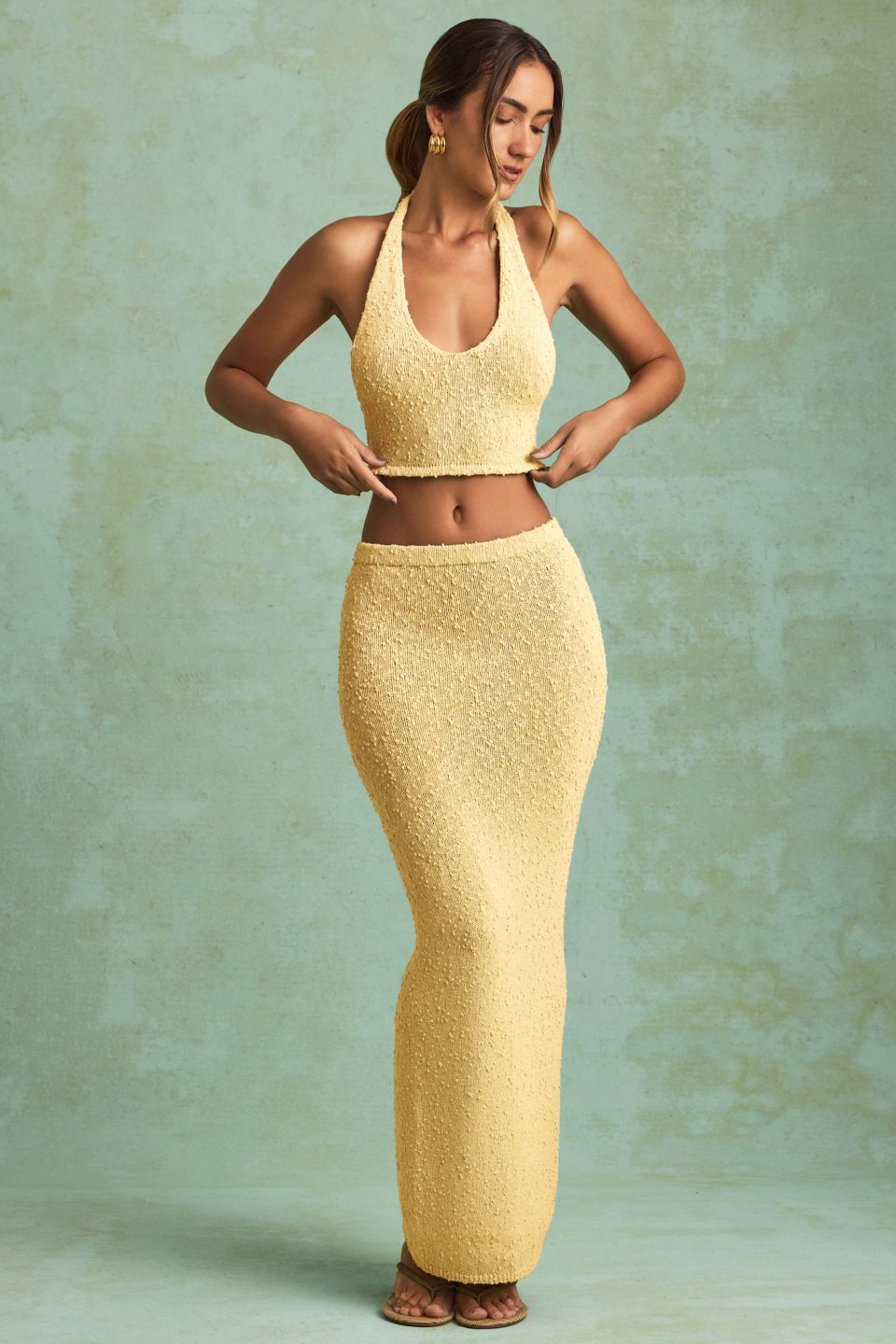 Bouclé Mid-Rise Maxi Skirt in Yellow