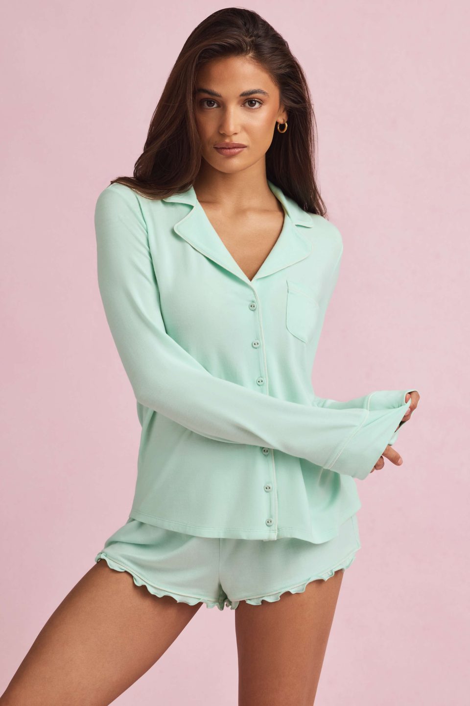 Modal Long-Sleeve Pyjama Top in Mint