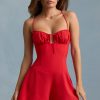 Ruched Backless Playsuit in Scarlet Red