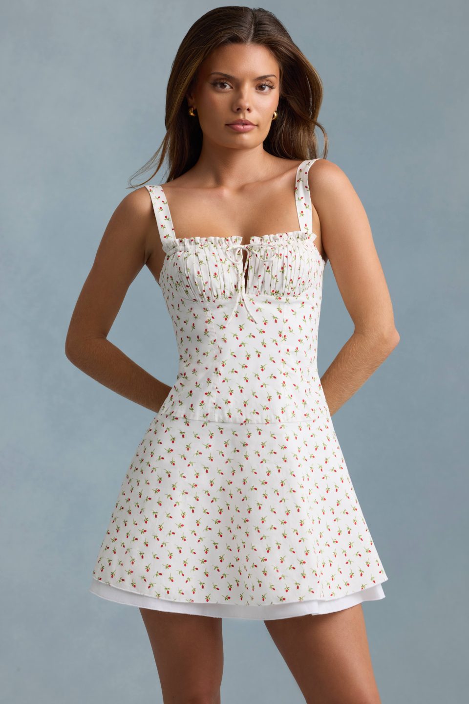 Lace-Up Cotton-Poplin Mini Dress in Rose Print