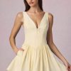 Bow-Detail A-Line Mini Dress in Lemon Yellow Stripe