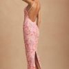 Embellished Scoop-Neck Backless Maxi Dress in Pink