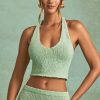 Bouclé Halterneck Crop Top in Mint