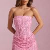 Embellished Draped Strapless A-Line Mini Dress in Pink
