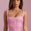 Embellished Square-Neck Crop Top in Pink