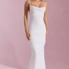 Embellished Cowl-Neck Backless Maxi Dress in White