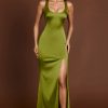 Scoop-Neck Lace-up Back Maxi Dress in Olive Green