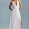 Plunge Cross-Back Maxi Dress in White