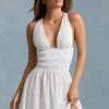 Plunge Cross-Back Mini Dress in White