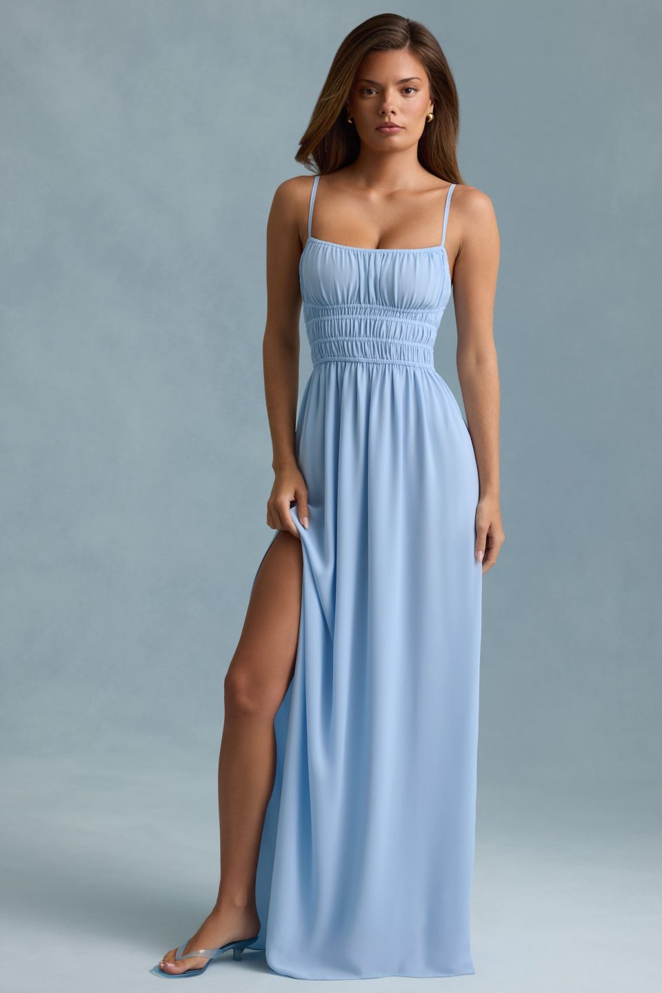 Shirred Camisole Maxi Dress in Sky Blue