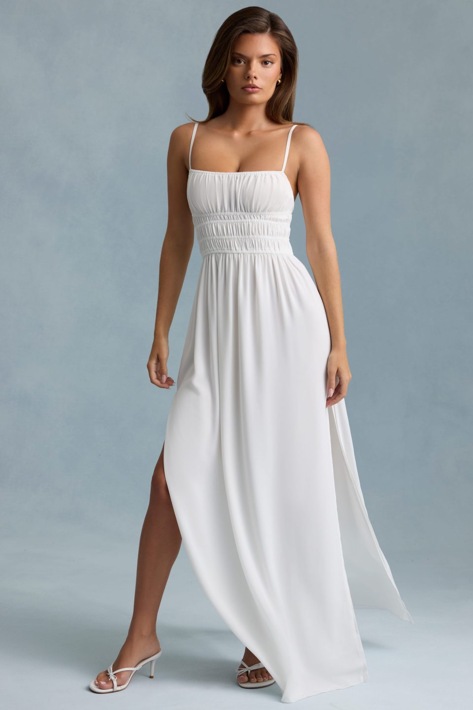 Shirred Camisole Maxi Dress in White