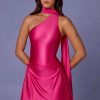 Asymmetric Scarf-Detail Mini Dress in Hot Pink