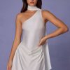Asymmetric Scarf-Detail Mini Dress in White