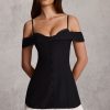 Off-Shoulder Ruffle A-Line Mini Dress in Black