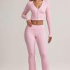 Modal Foldover Mid-Rise Flared Trousers in Pastel Pink