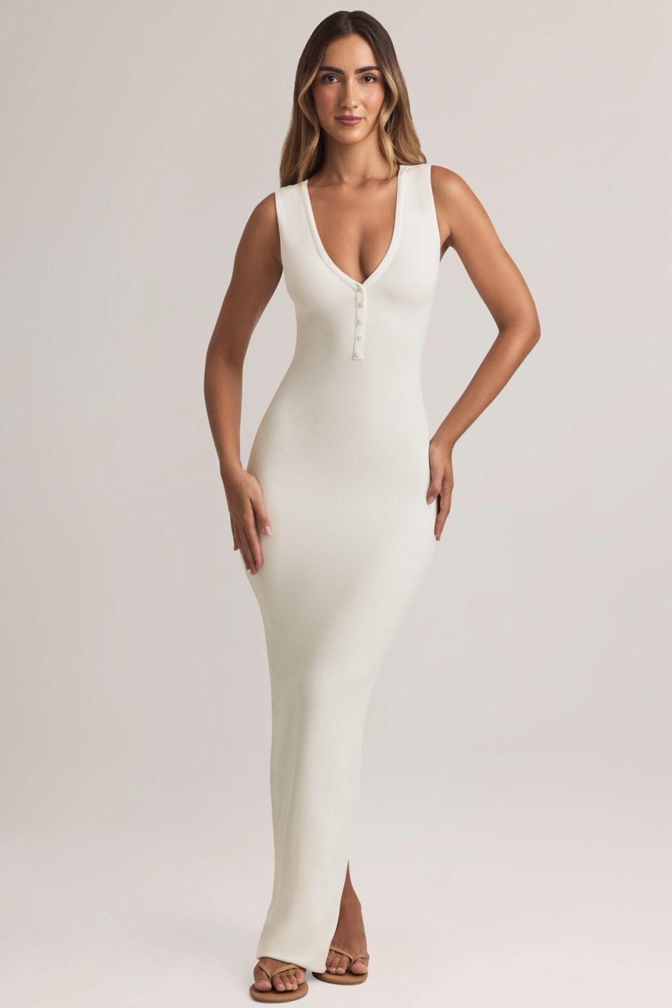 Modal Button-Detail Maxi Dress in White