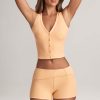 Modal Foldover Mid-Rise Shorts in Peach