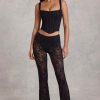 Mid-Rise Lace Flared Trousers in Black