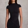 Ruched Backless Turtleneck Mini Dress in Black