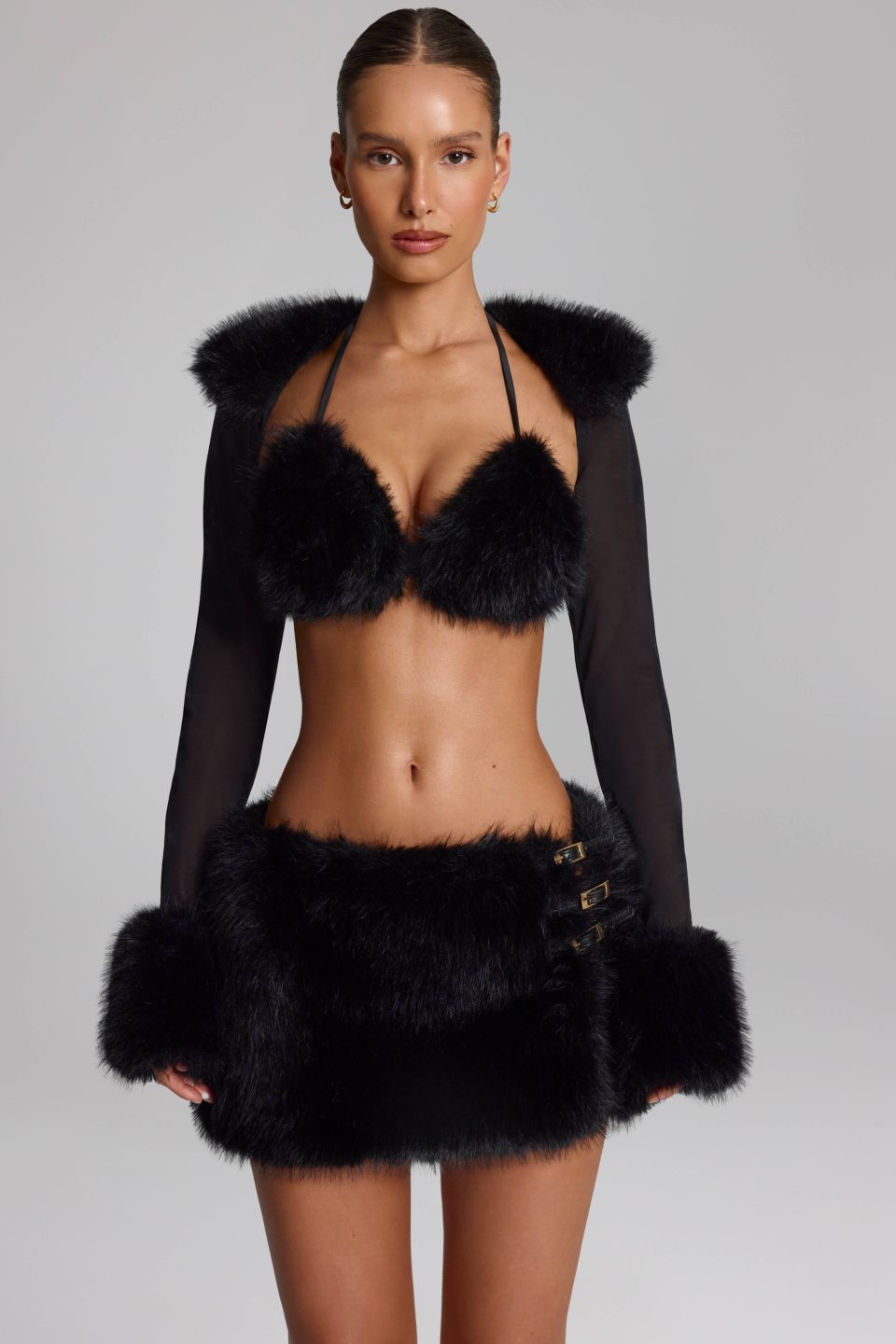 Faux Fur-Trim Bolero in Black