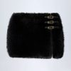 Buckle-Detail Faux Fur Micro Mini Skirt in Black