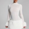 Faux Fur-Trim Turtleneck Mini Dress in White