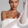 Faux Fur-Trim Gloves in White