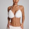 Faux Fur Triangle Bralette in White