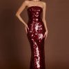 3D Embellished Bandeau Maxi Dress in Red