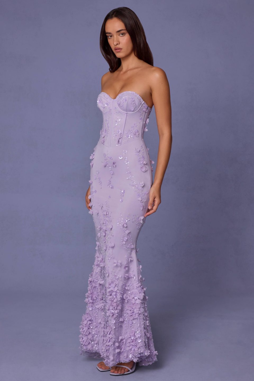 Lace-Up Corset Maxi Dress in Lilac