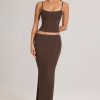 Modal Mid-Rise Fishtail Maxi Skirt in Chocolate Brown