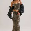 Modal Mid-Rise Fishtail Maxi Skirt in Leopard Print