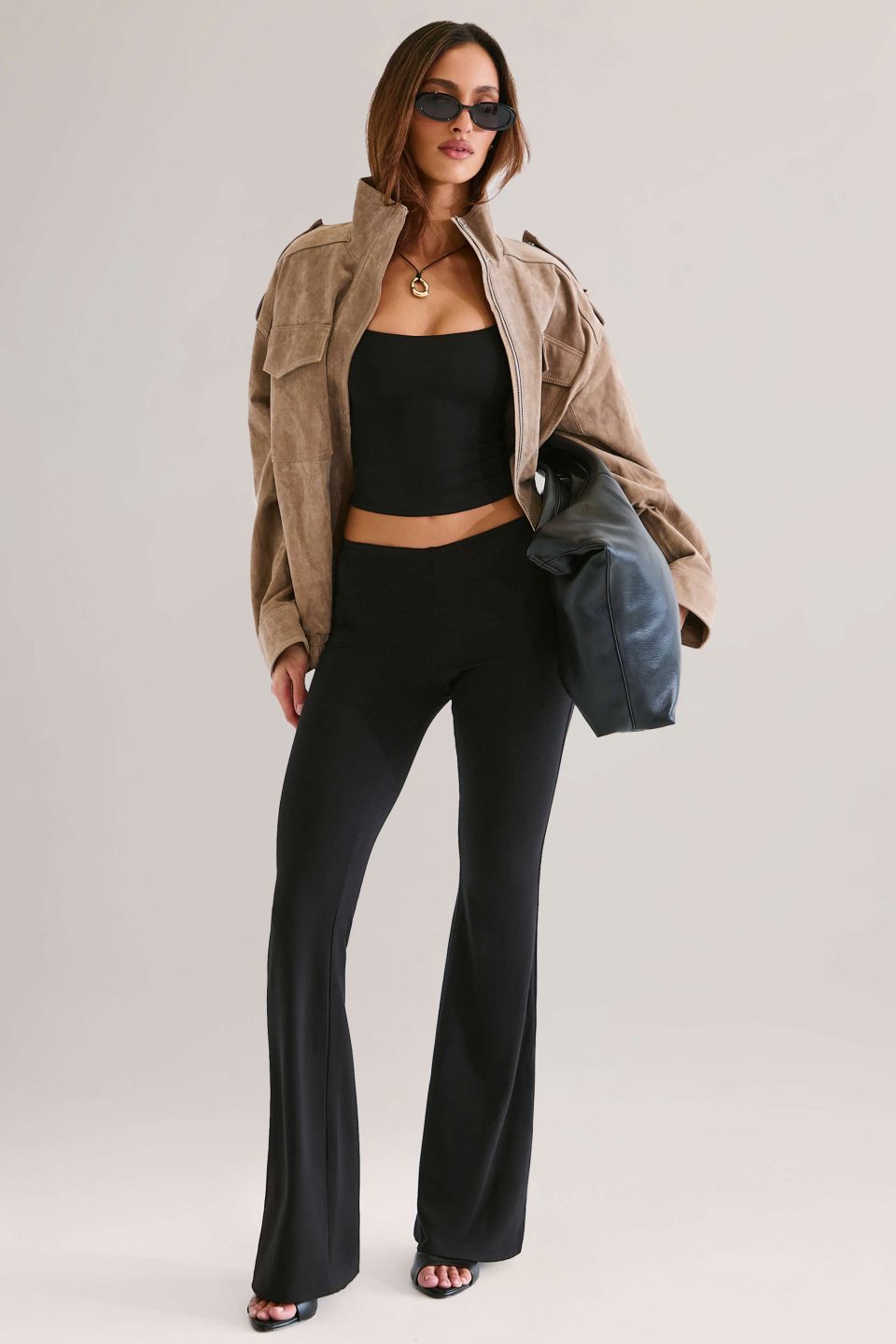 Modal Mid-Rise Flared Trousers in Black