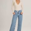 Drawstring Straight-Leg Jeans in Light Wash