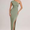 Modal Asymmetric Ruched Maxi Dress  in Sage Green