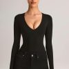 Modal Plunge Long-Sleeve Bodysuit in Black