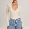 Modal Plunge Long-Sleeve Bodysuit  in Ivory
