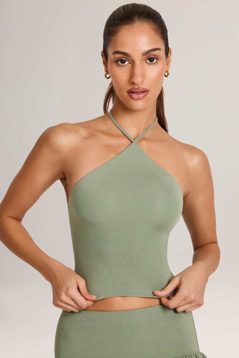 Modal Halterneck Top in Sage Green